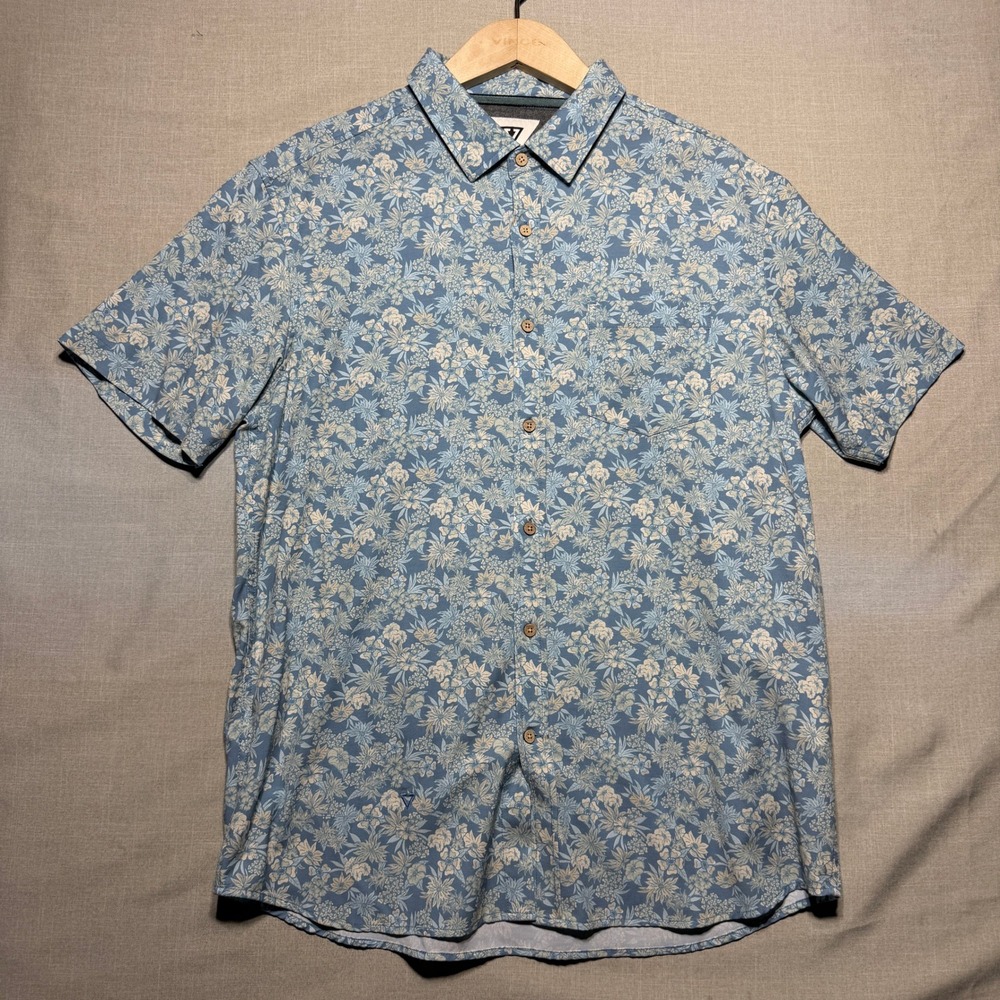 Vissla Shirt Men Large Blue Floral SS M506ABEA Surf Beach Casual Button Up